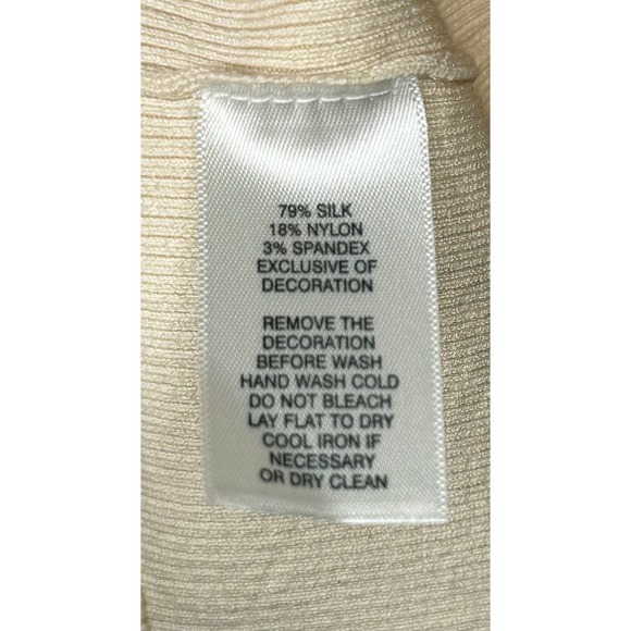 White House Black Market Silk Tank Top with Black Flower Brooch, Cream, Size L - Picture 6 of 6